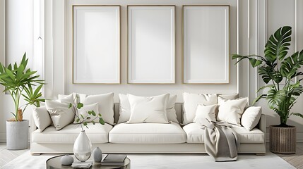 a set of sleek metallic frames arranged in a geometric pattern on a neutral wall, adding visual interest to the room.