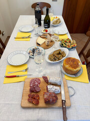 table laid with appetizers