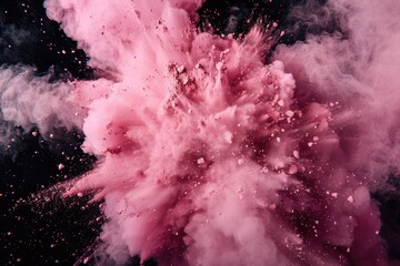 Pink Black. Abstract Colored Powder Explosion on Black Background