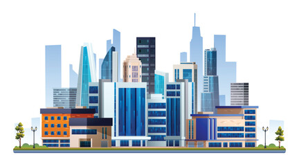 Urban city with skyscraper buildings vector illustration. Cityscape isolated on white background
