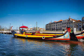 Aveiro Moliceiro boat gondola detail Traditional boats on the canal, Portugal.