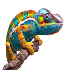 Fotobehang Yellow blue lizard Panther chameleon isolated on transparent background With clipping path. cut out. 3d render © Be memorable