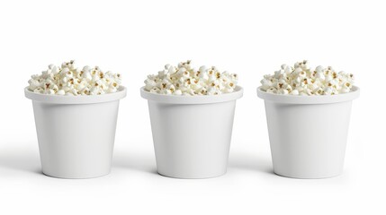 Realistic 3D modern mockup of empty popcorn bucket, chicken wings, or legs on white background. Mockup of empty pail fastfood front and side images.