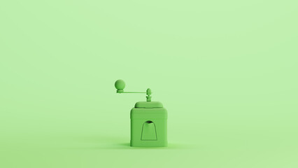 Green mint coffee grinder vintage kitchenware coffeemaker mills manually background 3d illustration render digital rendering