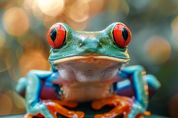 Vibrant Red-Eyed Tree Frog Portrait Generative AI
