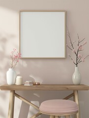 Frame mockup, simple and modern home interior design background, wall poster frame mockup, 3d render