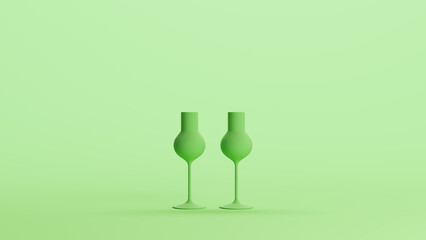 Green mint liqueur glasses party soft tones background 3d illustration render digital rendering