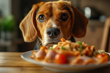 Curious Beagle Sniffs Deli Turkey Generative AI - obrazy, fototapety, plakaty