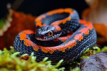 Coiled Ringneck Snake with Distinctive Orange Ring Generative AI