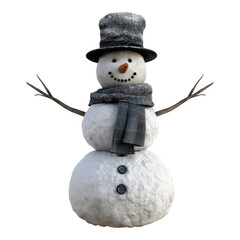 Photo of snowman isolated on transparent background