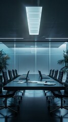 Large conference table with laptops on it. Vertical background 