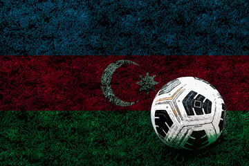 Football ball and field with Azerbaijan flag, Azerbaijan football team, tournament or competition