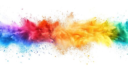 Color Splash Background. Colourful Rainbow Holi Paint Explosion with Wide Panorama - obrazy, fototapety, plakaty