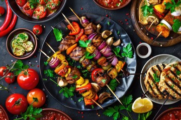 Vegetarian Dishes. Bar-B-Q Grill and Picnic Cookout with Various Delicious Food