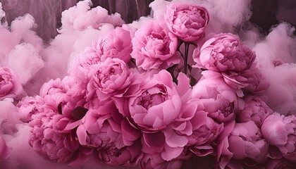 ai generative of pink flowers decorated with beautiful pink smoke
