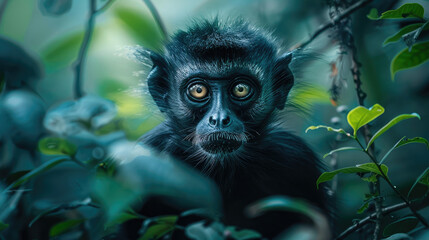 Obraz premium Symmetrical close-up photo of langur in natural forest