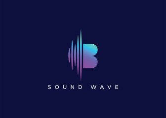 Minimalist Letter B Sound Wave vector logo. Modern Sound Wave logo. B Music Logo © Veclotus