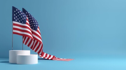 USA flag with 3D podiums for product presentation. pedestal display mockup for advertising