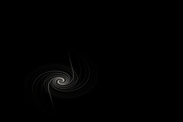 Black background with a swirl of white lines at the edge of the image. Abstract illustration with free space for text, copy space