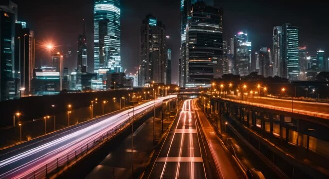 Trail lights from highway city