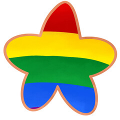 A hand-drawn watercolor illustration of a rainbow star is a decorative illustration for Pride Month.