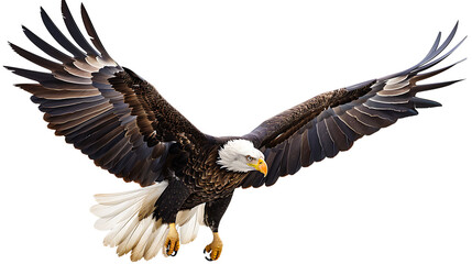 close-up American Eagle is flying gracefully, Isolated on transparent background. 