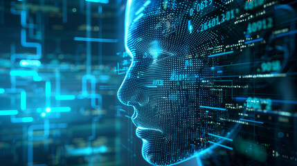 AI Image Recognition concept, depicting a futuristic interface with binary code and visual data processing, symbolizing advanced machine learning techniques that employ artificial