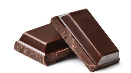 Assorted Dark Chocolate Pieces Close-Up isolated in white background