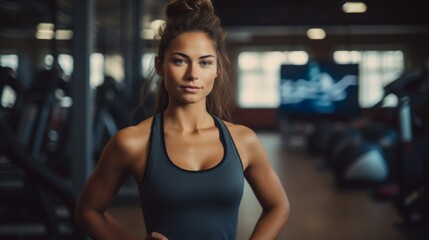 Fototapeta premium Portrait of a young female fitness trainer in a gym