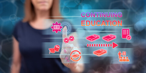 Woman touching a continuing education concept