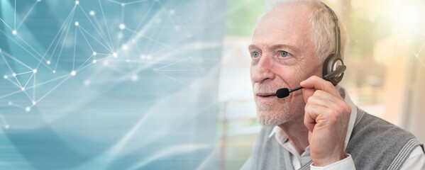 Support phone operator in headset; panoramic banner