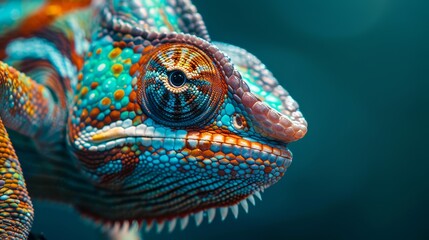 Fototapeta premium Close-up of a colorful chameleon lizard on the branches.