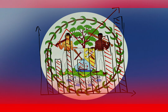 Belize bar chart graph with ups and downs, increasing values, upward rising arrow on data, news  - Powered by Adobe