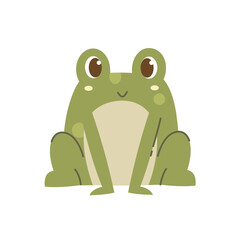 A green frog with big eyes sat staring ahead and smiling-vector graphic.