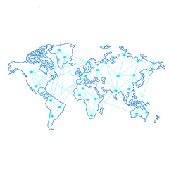 "Unleash the power of global connectivity with our transparent PNG illustration of interconnecting blue dots on a blue world map. Explore the world digitally! 🌐 #illustration #digitalart"
