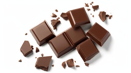 Assorted Dark Chocolate Pieces Close-Up isolated in white background