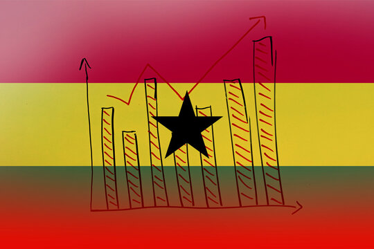 Ghana bar chart graph with ups and downs, developing and improving concept, upward rising arrow  - Powered by Adobe