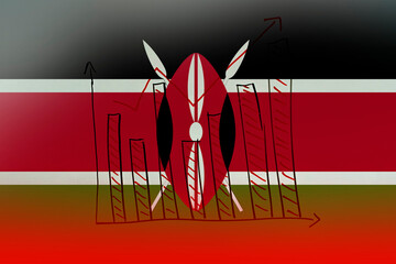Kenya bar chart graph with ups and downs, Kenya country flag with bar graph, news banner idea