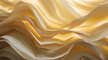 The new nostalgia abstract wallpaper stack layers of cream color paper with back lit on golden silk...