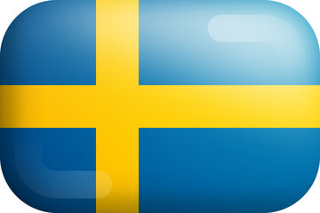 Sweden Official National Flag 3D Rounded Glossy Icon Isolated Design Element