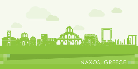 Green Skyline panorama of Naxos, Cyclades Islands, Greece - vector illustration - obrazy, fototapety, plakaty