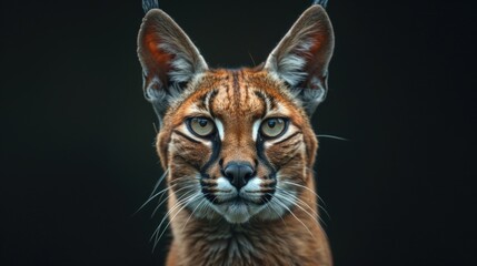 Intense close-up of whole caracal head on black background