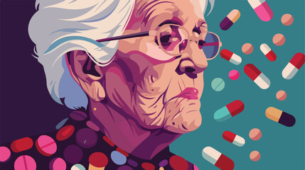 Elderly woman with pills closeup Vectot style vector
