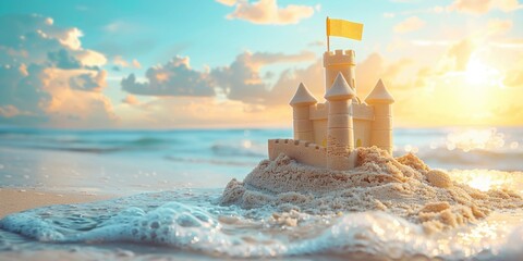 Sand castle with yellow flag - Powered by Adobe