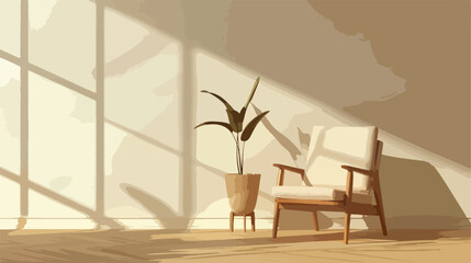 Elegant wooden chair near light wall Vectot style vector