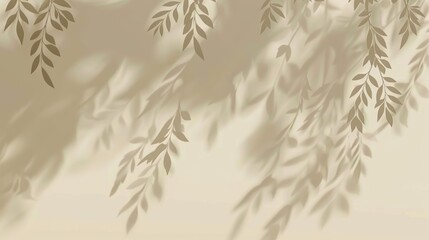 Elegant background with leaves. Tree branch with leaves in soft color, minimal design, light and shadow