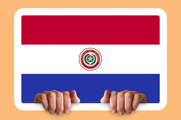 Hands holding a white frame with Paraguay flag, protest or social issues in Paraguay, independence 