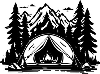 Outdoor camping icon for graphic design Tourist tent, forest, camp, trees, Camp badges, & labels