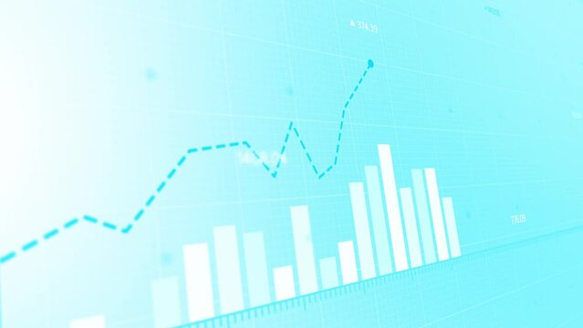 Vibrant digital animation of market trends, dynamic crypto trade diagrams and graphs in shades of blue, reflecting fluctuations in expenses and investments.