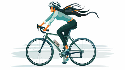 Female cyclist riding bicycle on white background Vector